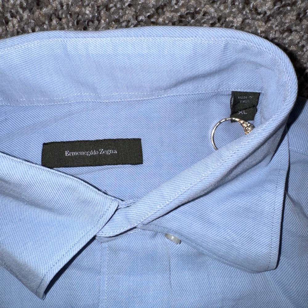 Ermenegildo Zegna Mens XL Blue Cotton Twill Button Down Shirt Made in Italy - Picture 5 of 7